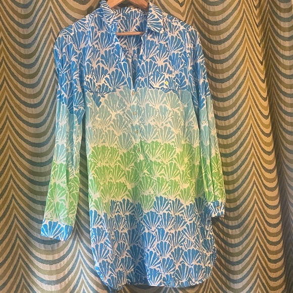 Lilly Pulitzer Blue and Green Button Down Tunic - Picture 1 of 5